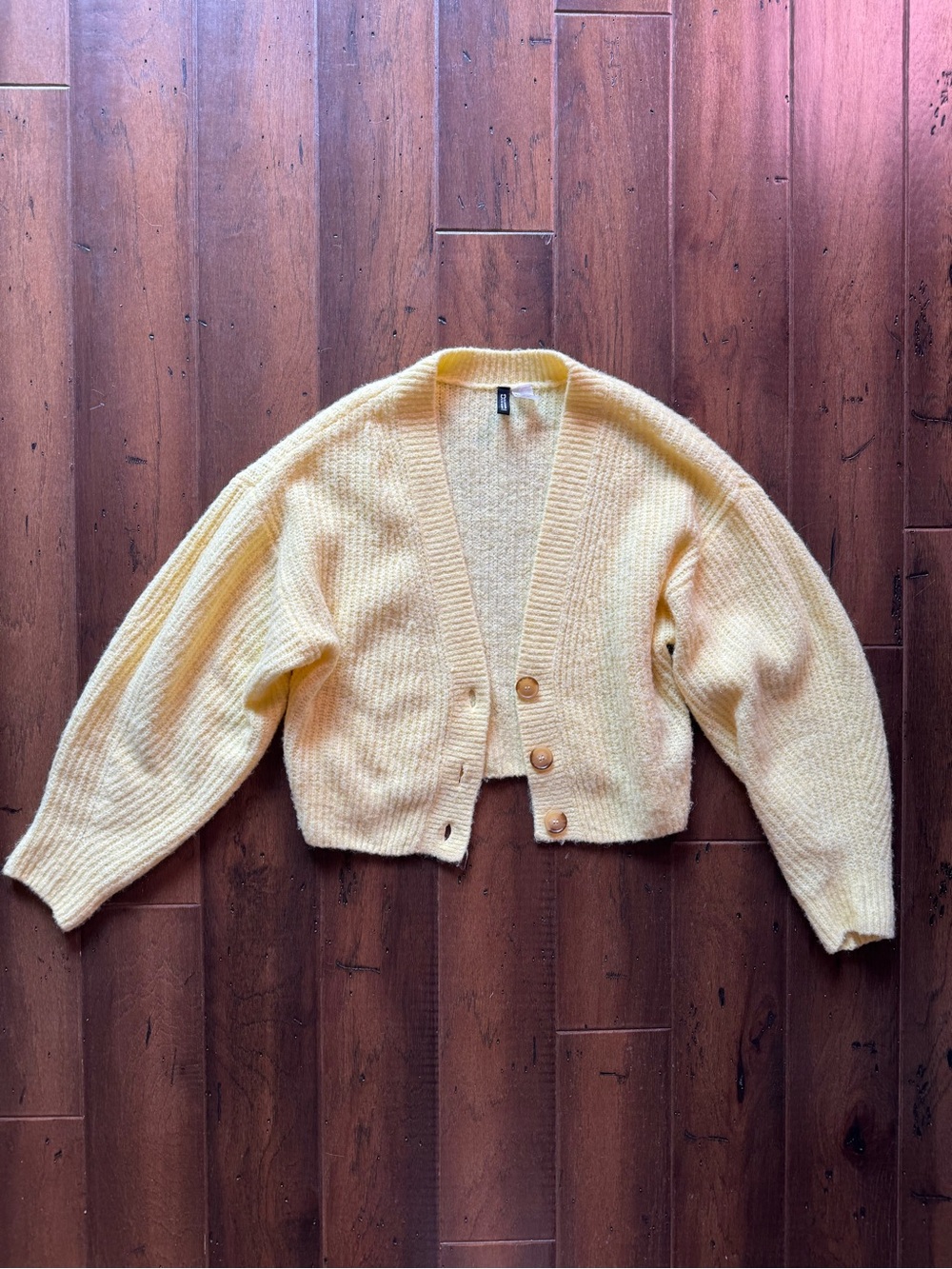 H&M Pale Yellow Cropped Knit Cardigan
